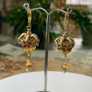 Hand Beaded Golden Caramel Acorn Earrings